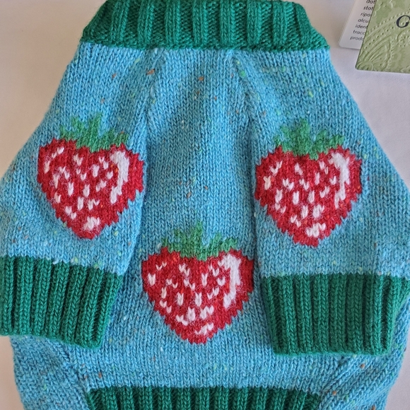 NWT Gucci Blue Green Red Strawberries Wool Knit Pet Sweater Size XXS - Picture 3 of 14